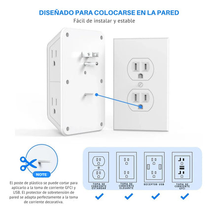 Multicontacto Pared 10 Salidas De Corriente Usb C Regleta