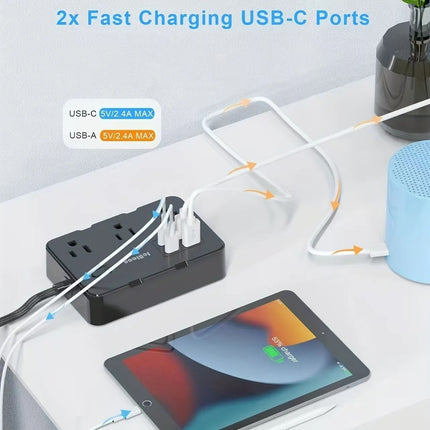 Multicontacto Extension Protector Sobretensión 6 Tomas 4 Usb