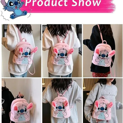 Mochila Stitch Regreso A Clases Peluche Felpa Bolso Escolar Para Niños Y Niñas