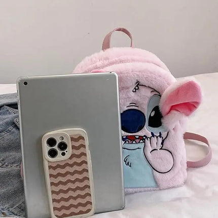 Mochila Stitch Regreso A Clases Peluche Felpa Bolso Escolar Para Niños Y Niñas