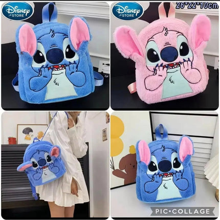 Mochila Stitch Regreso A Clases Peluche Felpa Bolso Escolar Para Niños Y Niñas