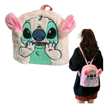 Mochila Stitch Regreso A Clases Peluche Felpa Bolso Escolar Para Niños Y Niñas
