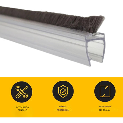 3m Burlete Rigido Sello Puerta Cristal 10mm Con Tira Cepillo