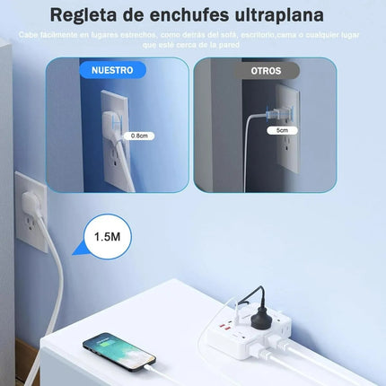 Multicontacto Extension Protector Sobretensión 6 Tomas 4 Usb