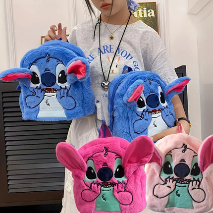 Mochila Stitch Regreso A Clases Peluche Felpa Bolso Escolar Para Niños Y Niñas
