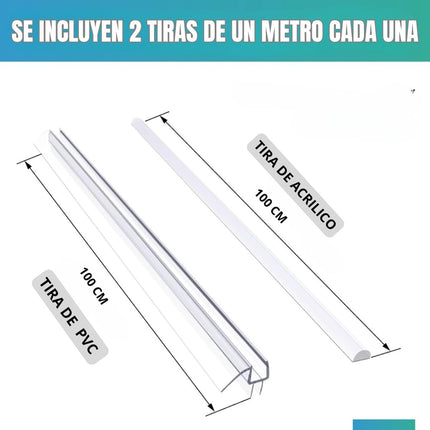 2 Burlete Tira Acrilico+pvc Para Puerta Cristal Baño Ducha