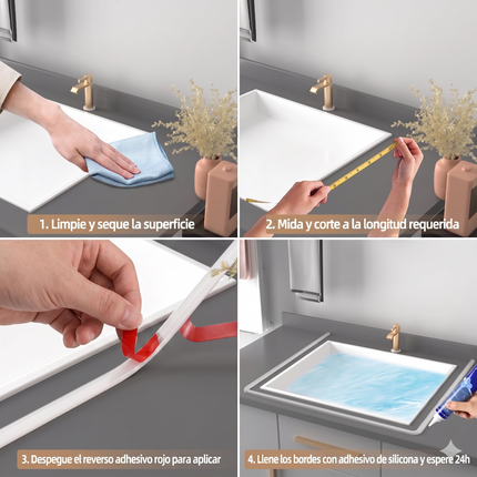 1m Tira Ducha Burlete Adhesivo Silicona Barrera Agua Baño