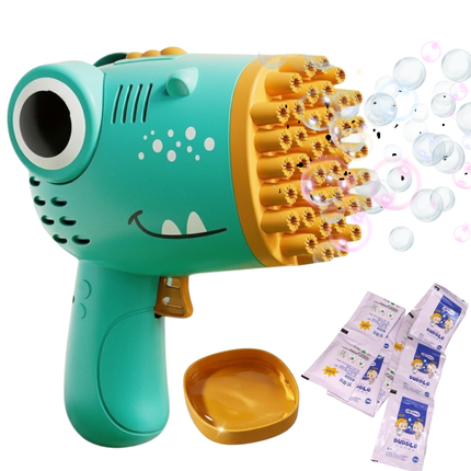 Pistola Maquina Burbujero Automática Juguete Niños Fiesta+10 Sobres de Burbujas