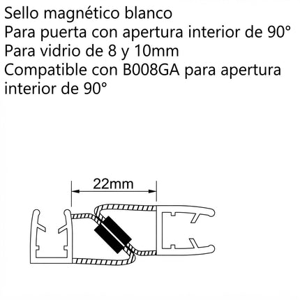 Sello Magnético 90° 8 10mm B008GF Blanco
