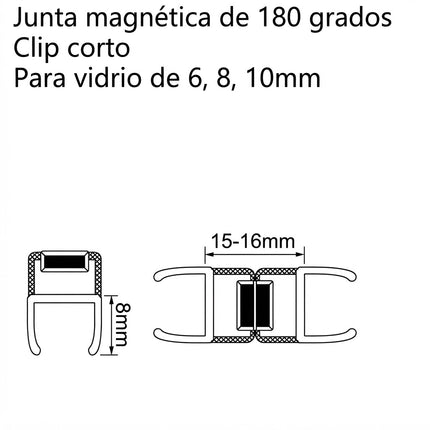 Sello De Clip Corto Magnetica 180° Para Vidrio 6-10mm B008XGB