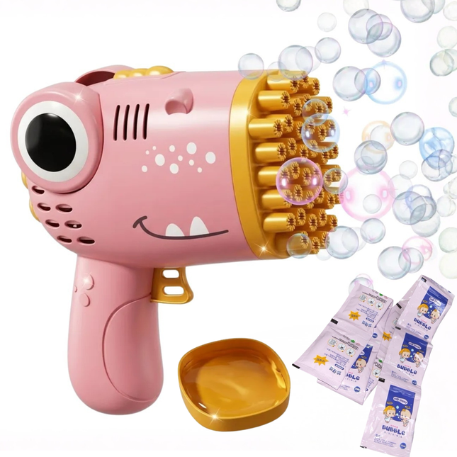 Pistola Maquina Burbujero Automática Juguete Niños Fiesta+10 Sobres de Burbujas