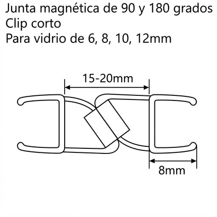 Sello De Clip Corto Magnetica 90°/180° Para Vidrio 6-12mm B008XGA